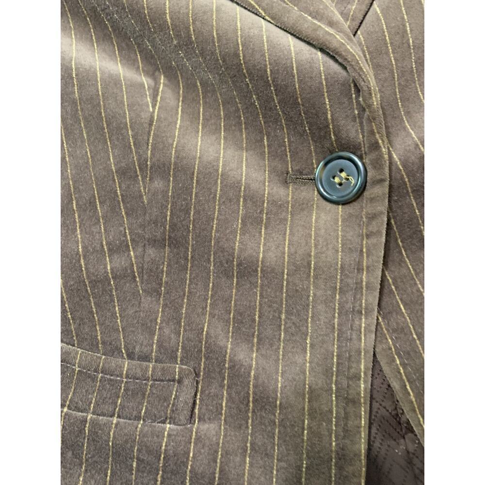 The limited Women's Blazer Brown Pinstripe Velvet Size 2 Single Breasted Y2K - Picture 7 of 10